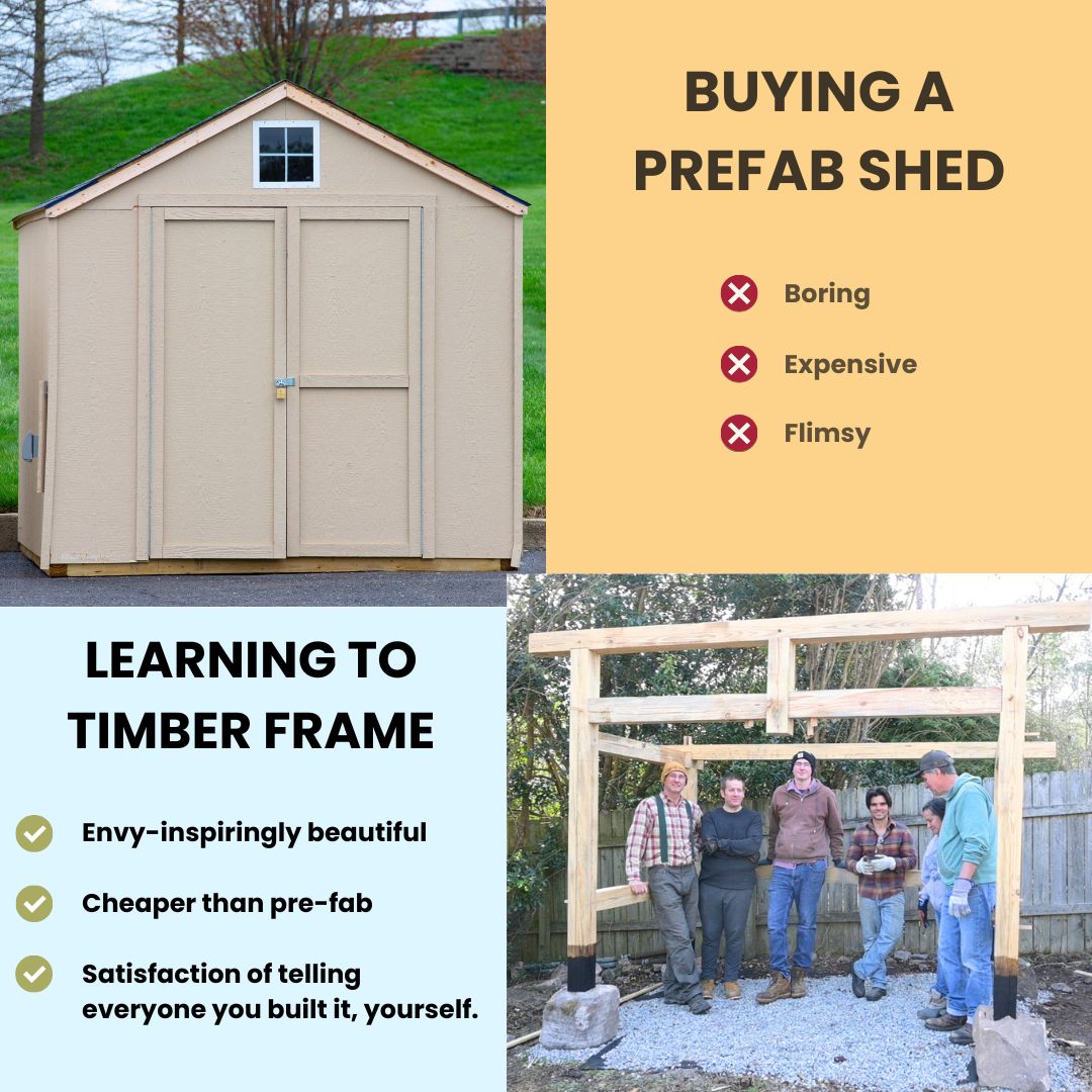 an infographic explaining how timber framed sheds are better than preab