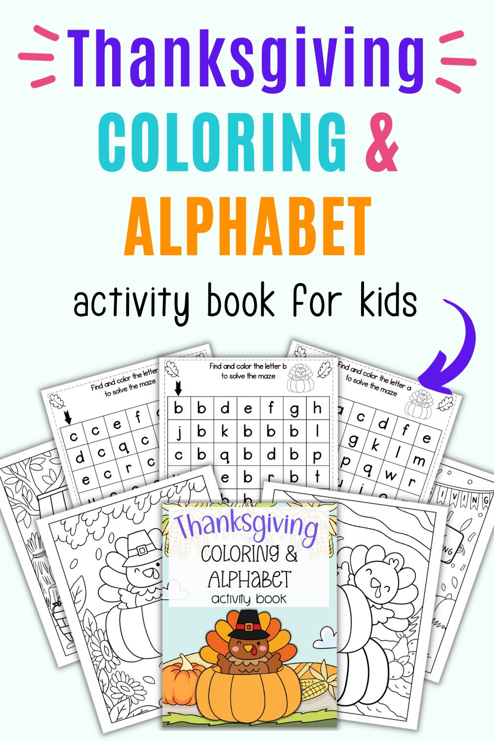 Thanksgiving Coloring and Alphabet Activity Book