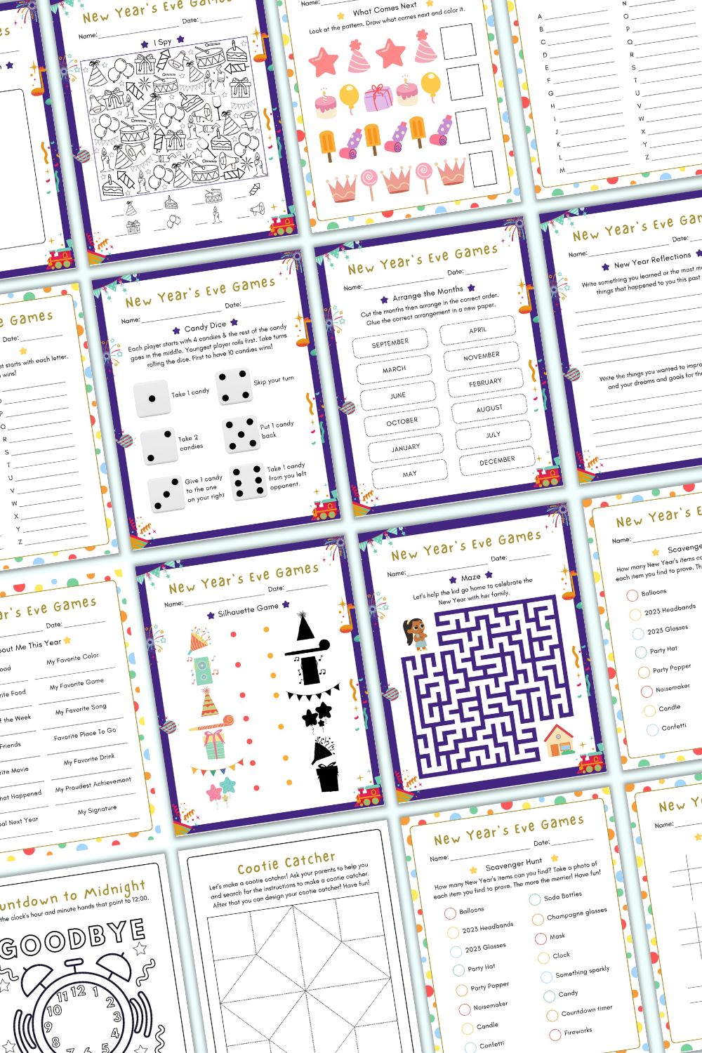 16 pages of New Year's themed activities for kids
