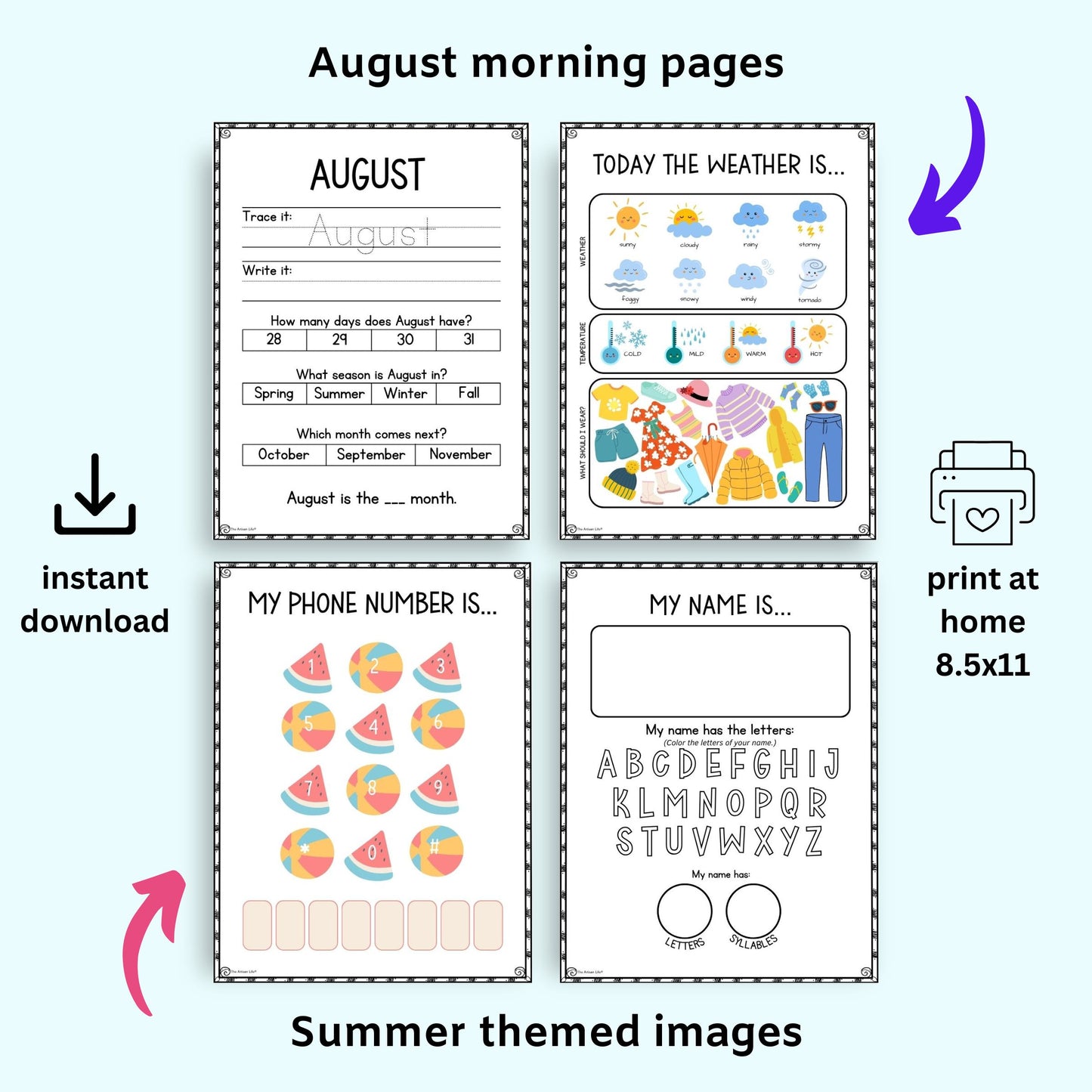 four august morning worksheets for preschool students