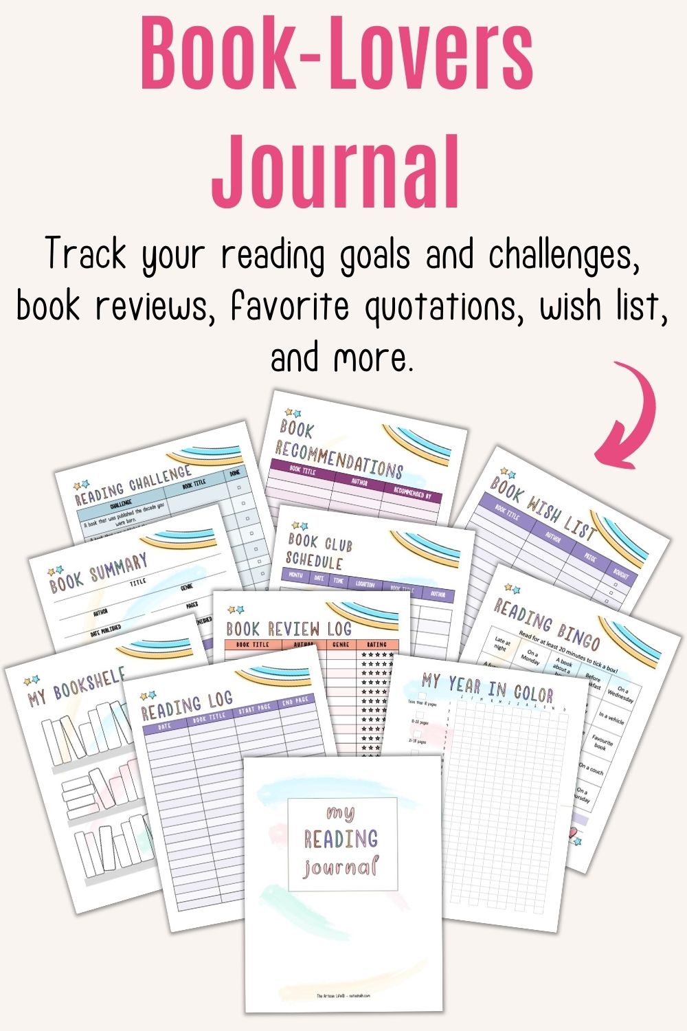 Reading Journal - Reading Log, Reading Challenge Trackers, Library