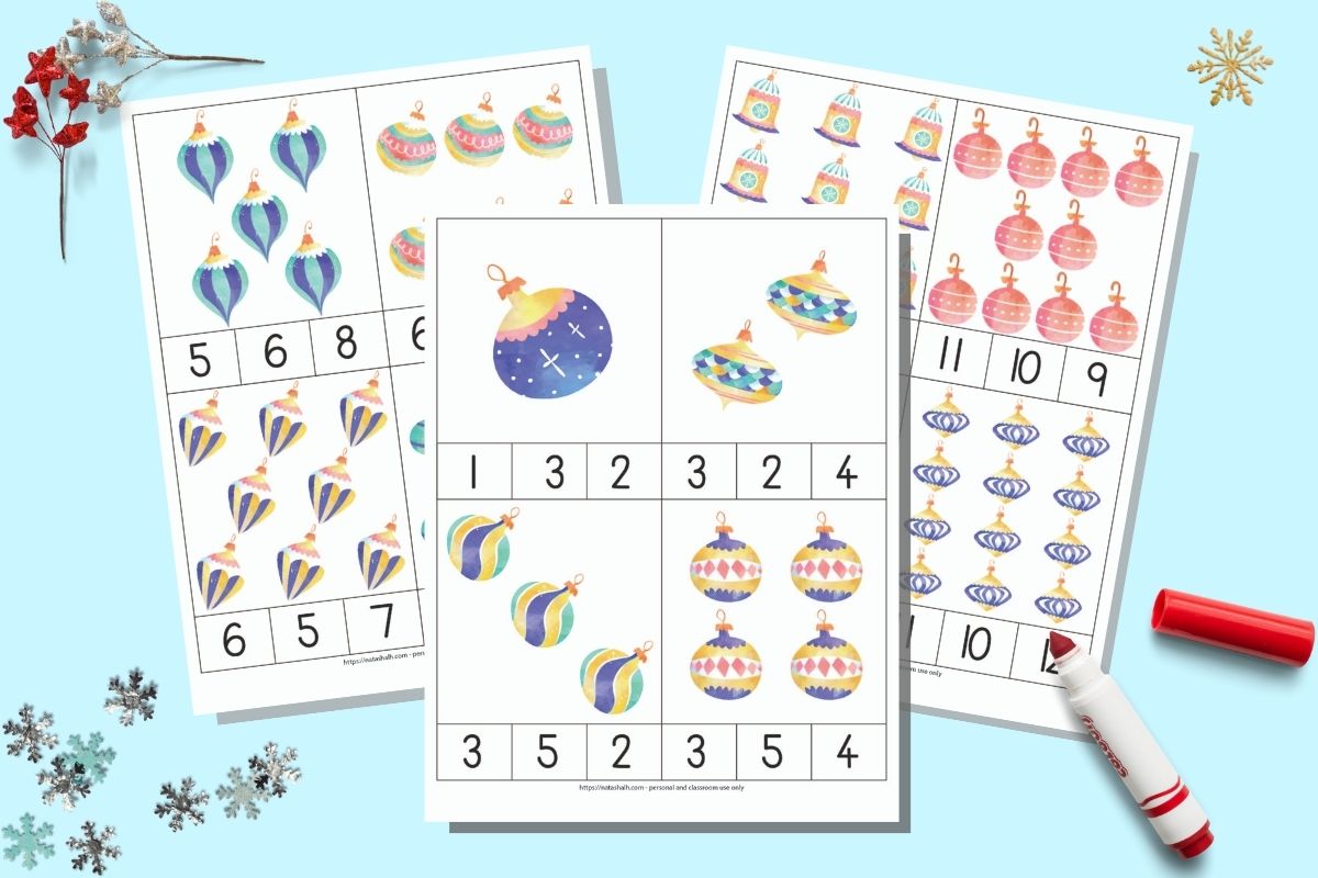 Christmas Ornament Count & Clip Cards