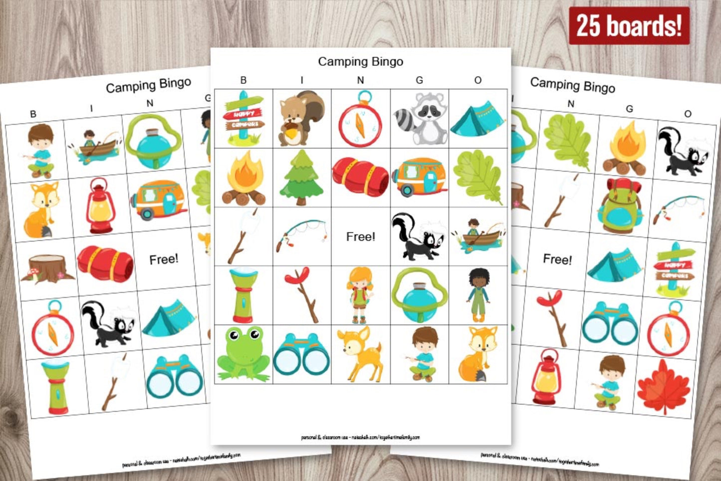 Camping Bingo Boards - 25 unique cards