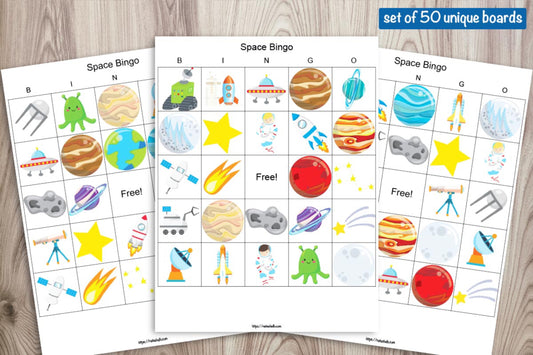 50 Printable Space Bingo Boards for a Large Group