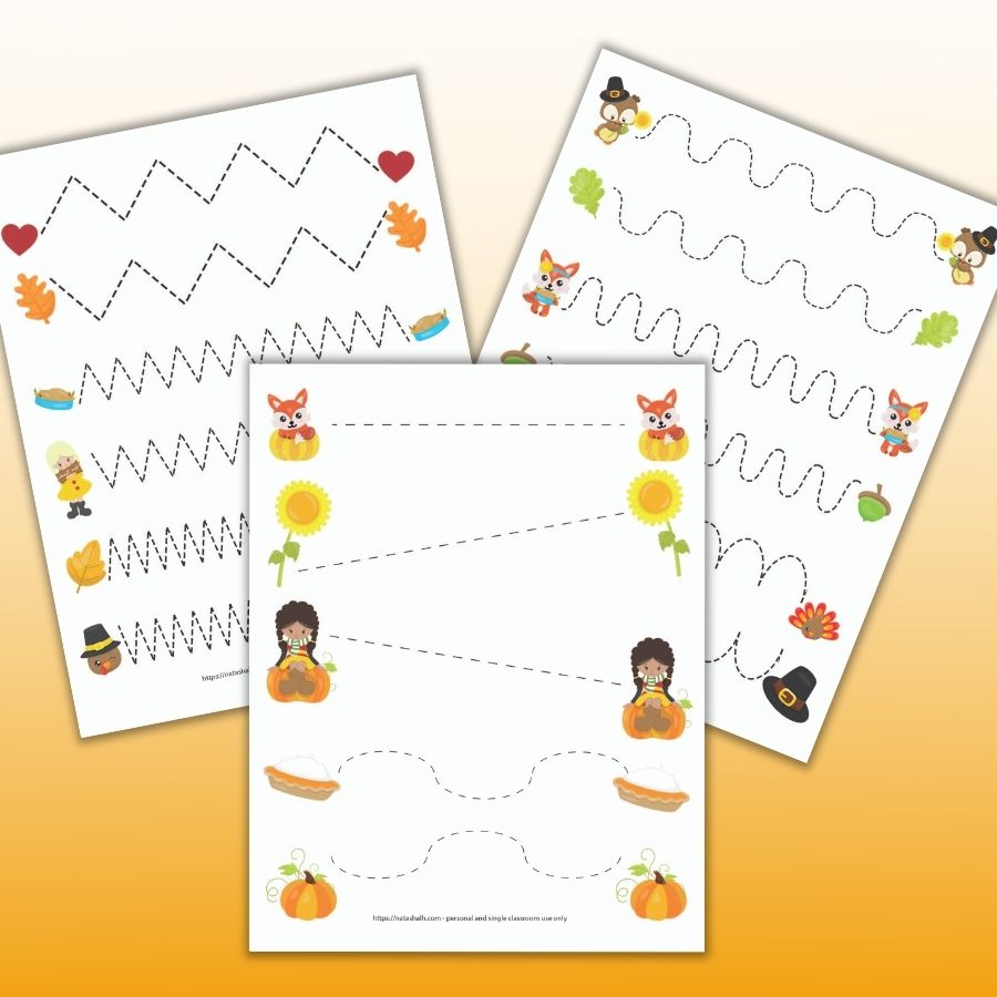 Thanksgiving Pre-Writing Practice & Tracing Worksheets for Preschoolers