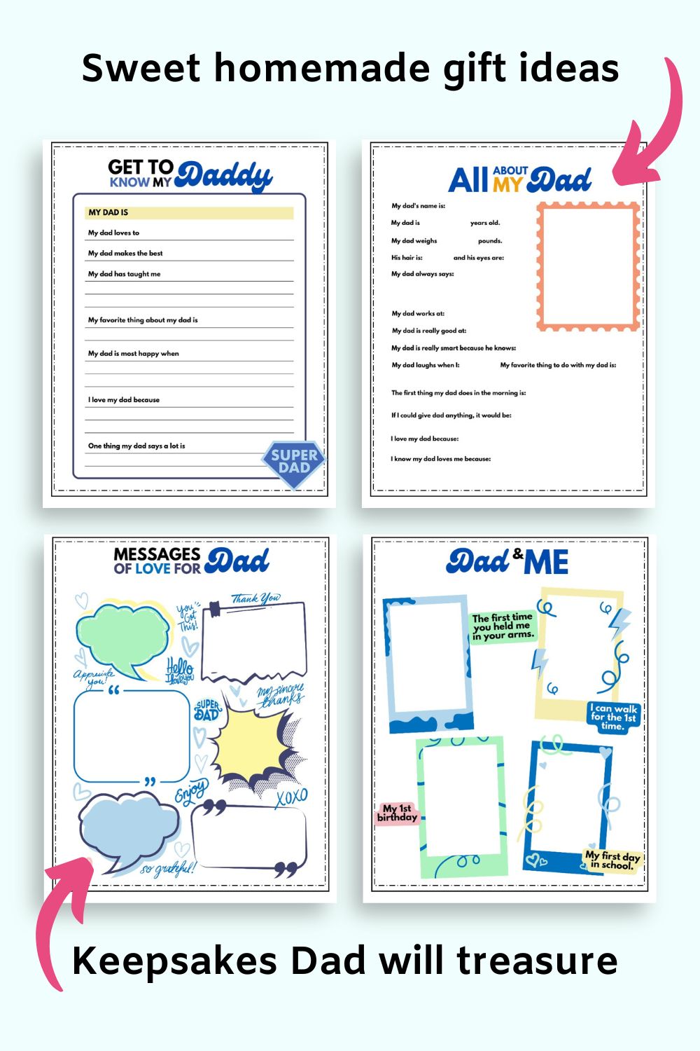 Four pages from Father's Day Memory Book & Gift Templates