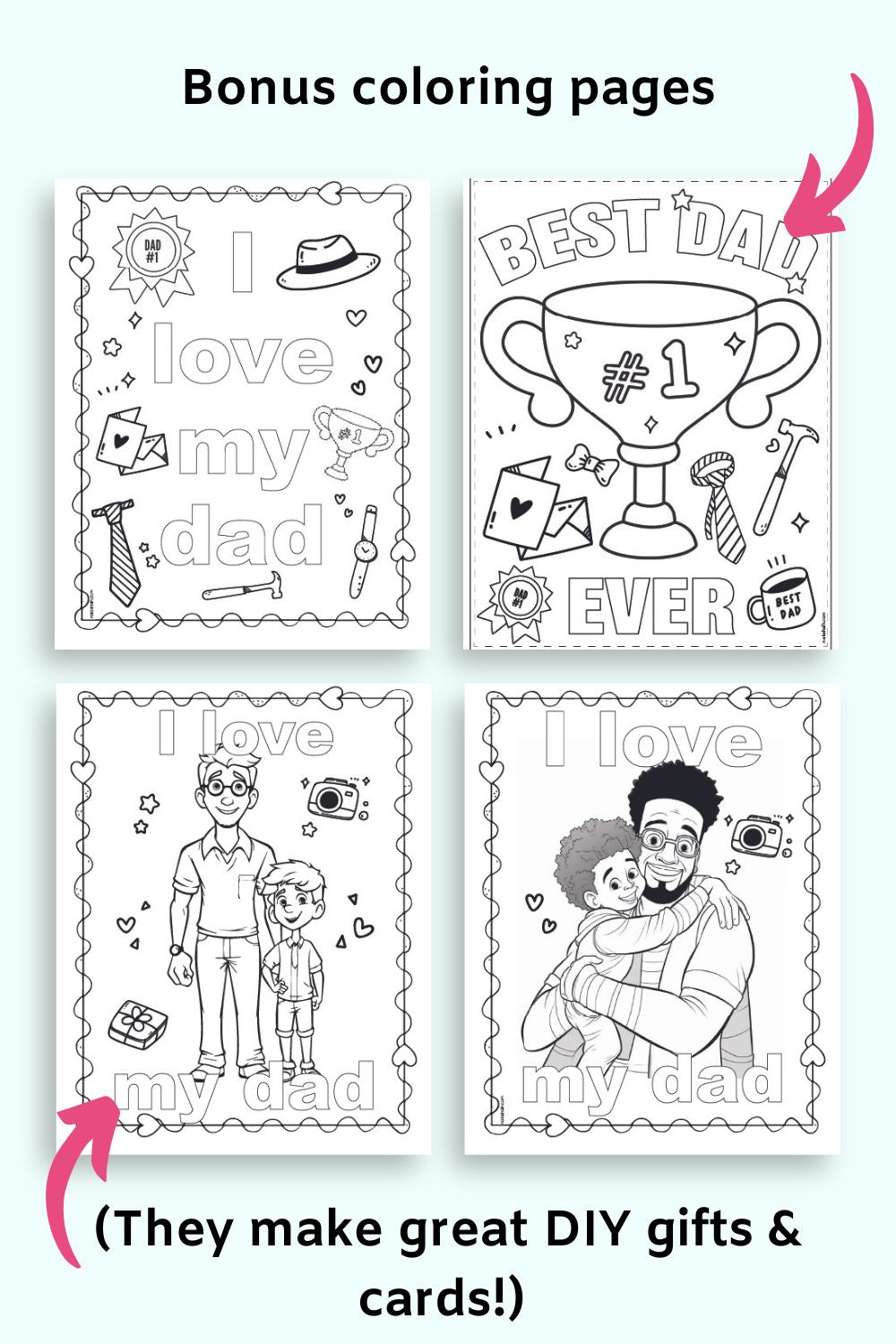 Four pages from Father's Day Memory Book & Gift Templates