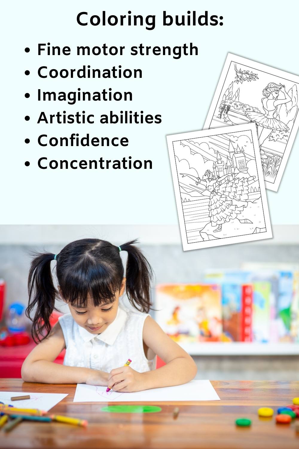 An infographic about the benefits of coloring