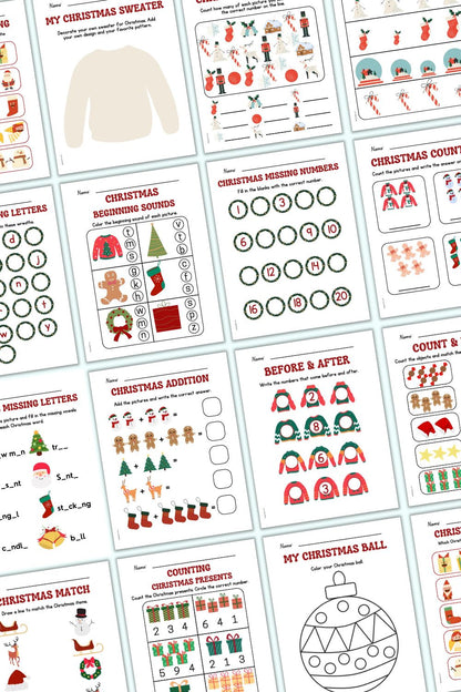 16 Christmas themed activity pages for children ages 4-6