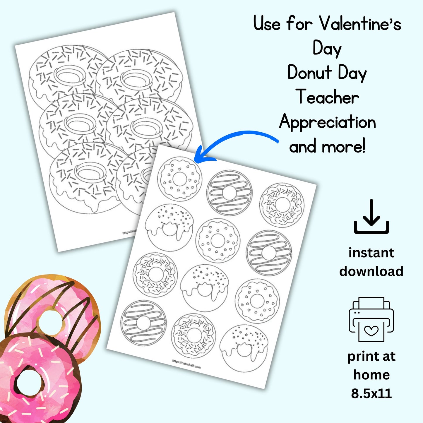 two donut coloring sheets with donut clipart