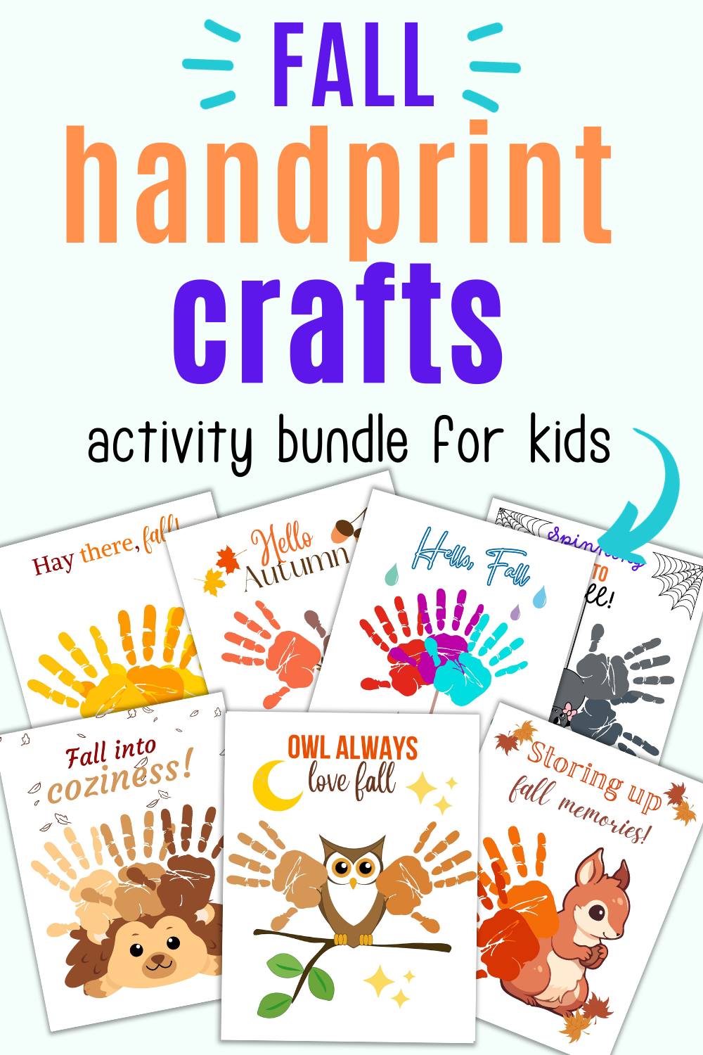 Text "fall handprint crafts activity bundle kids"