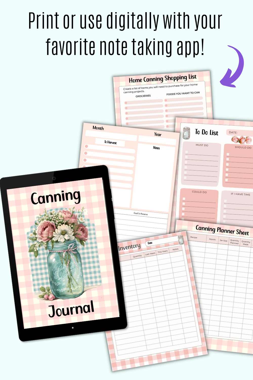 Using a PDF home canning planner with a tablet