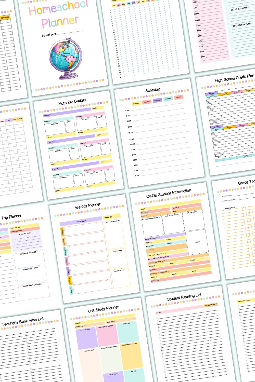 preview of pages from a homeschool teacher planner