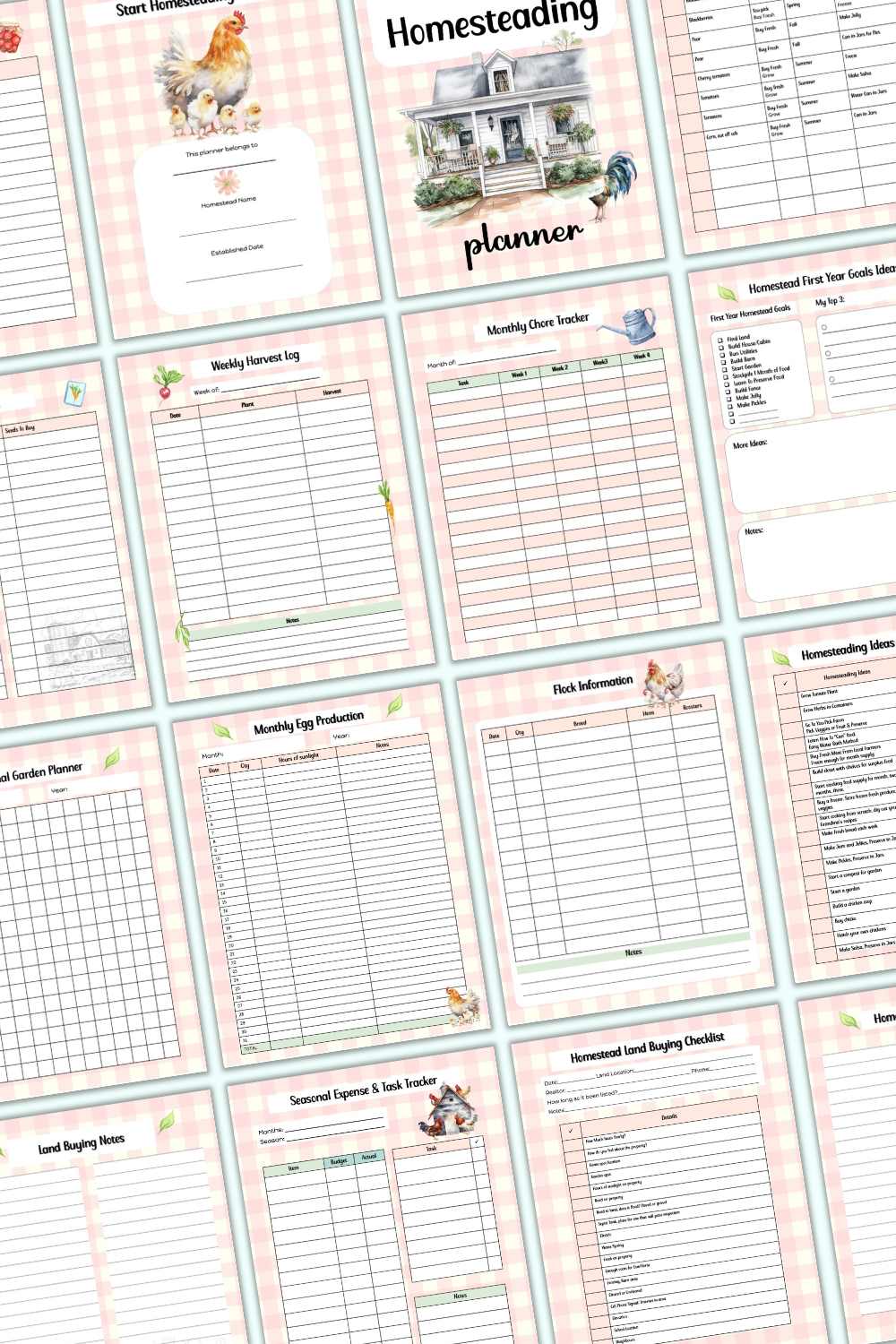 A preview of pages from a homesteading for beginners planner