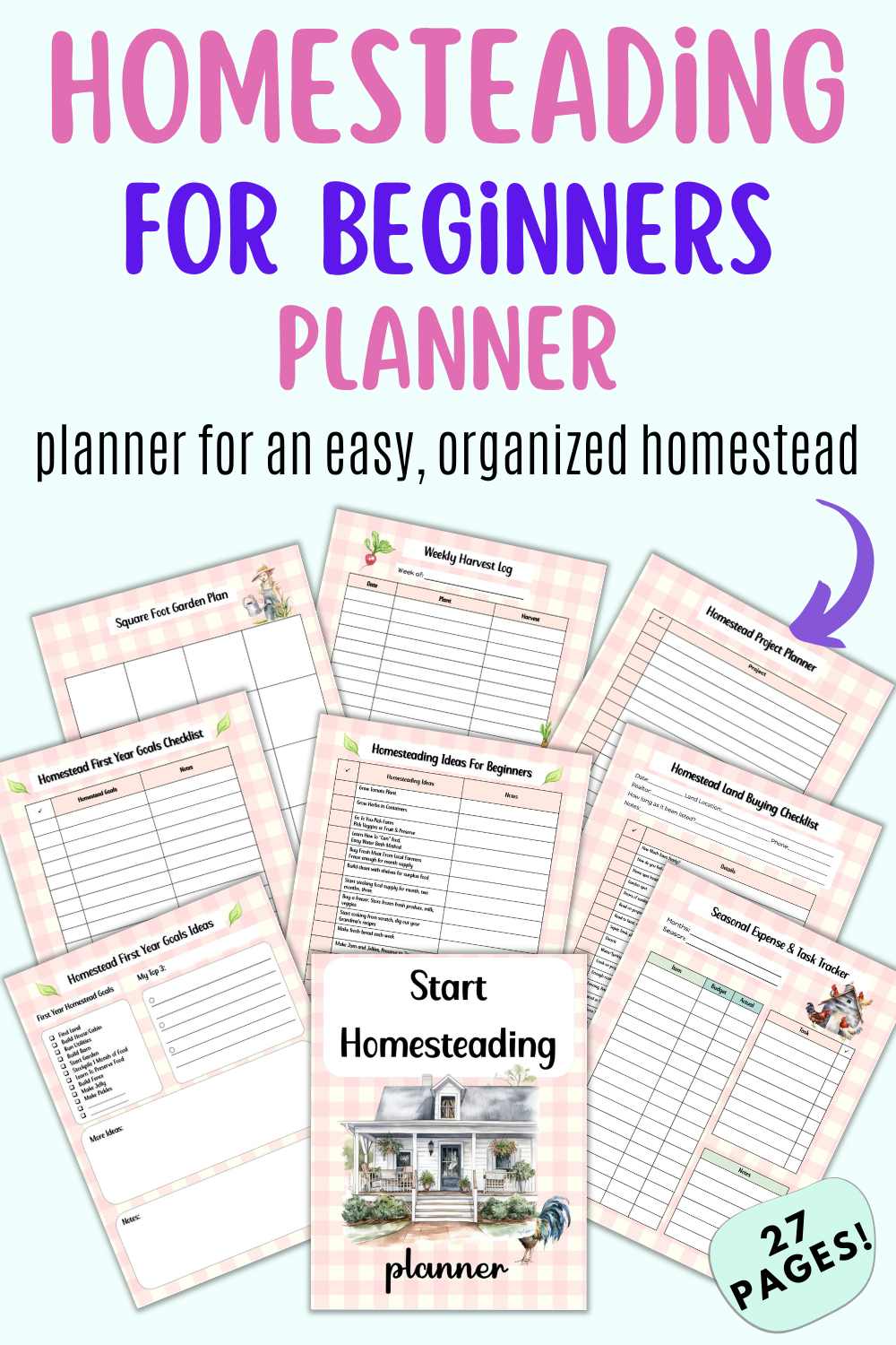 A preview of pages from a homesteading for beginners planner