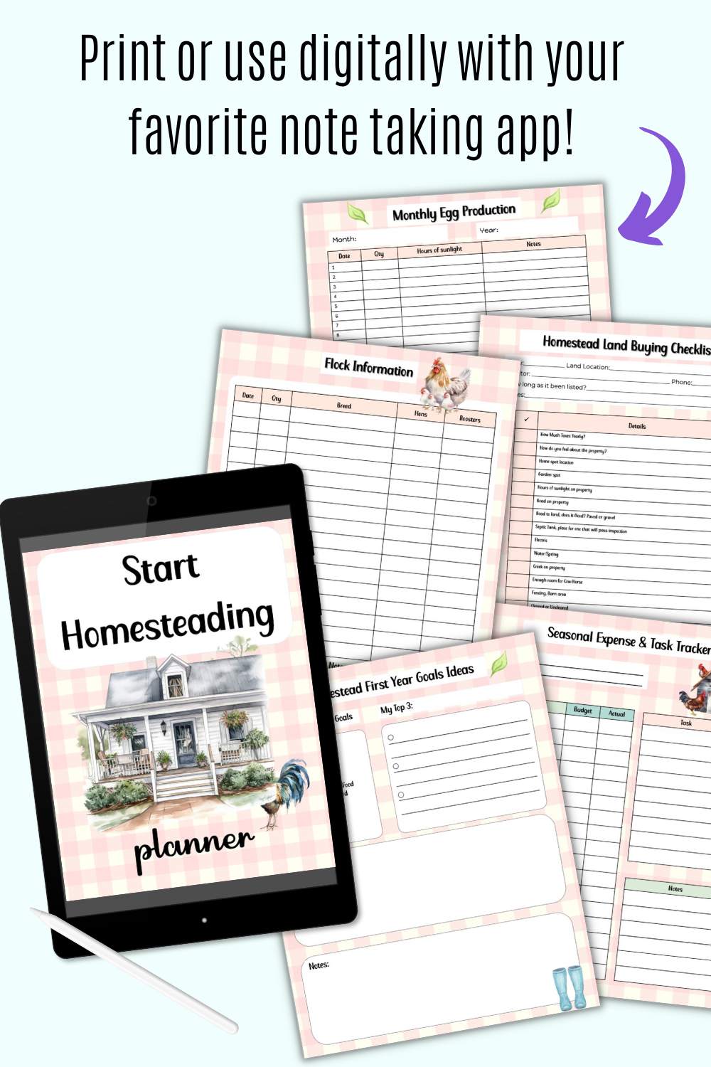 A mockup of using a homesteading planner on a tablet