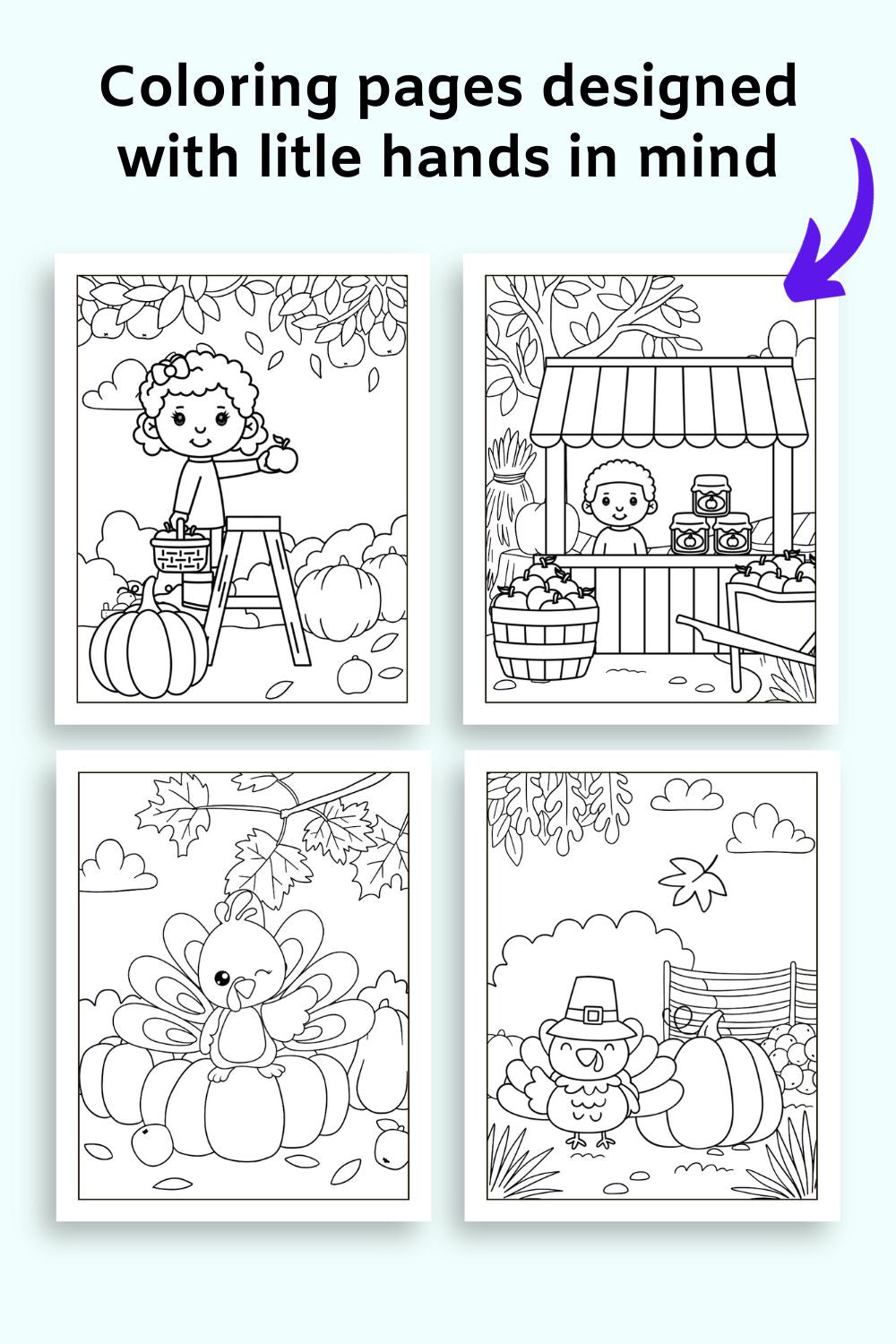 text "coloring pages designed with little hands in mind"