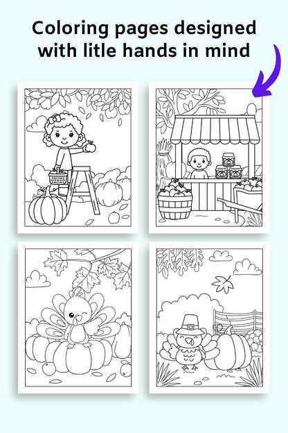 text "coloring pages designed with little hands in mind"