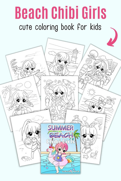 Summer Beach Chibi Girls Coloring Book
