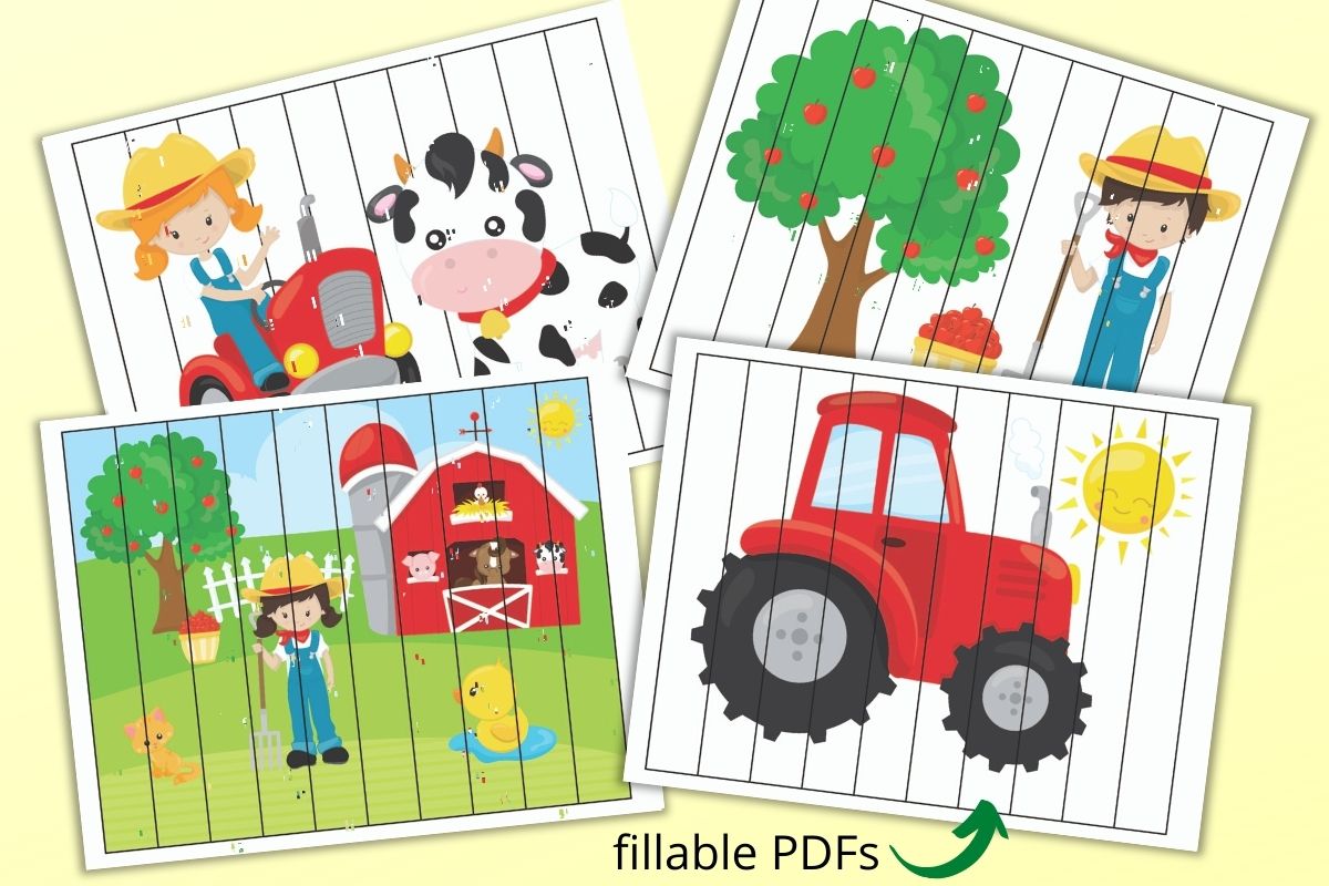 Farm Theme Number Order Puzzles 1-20, skip counting, and fillable PDF