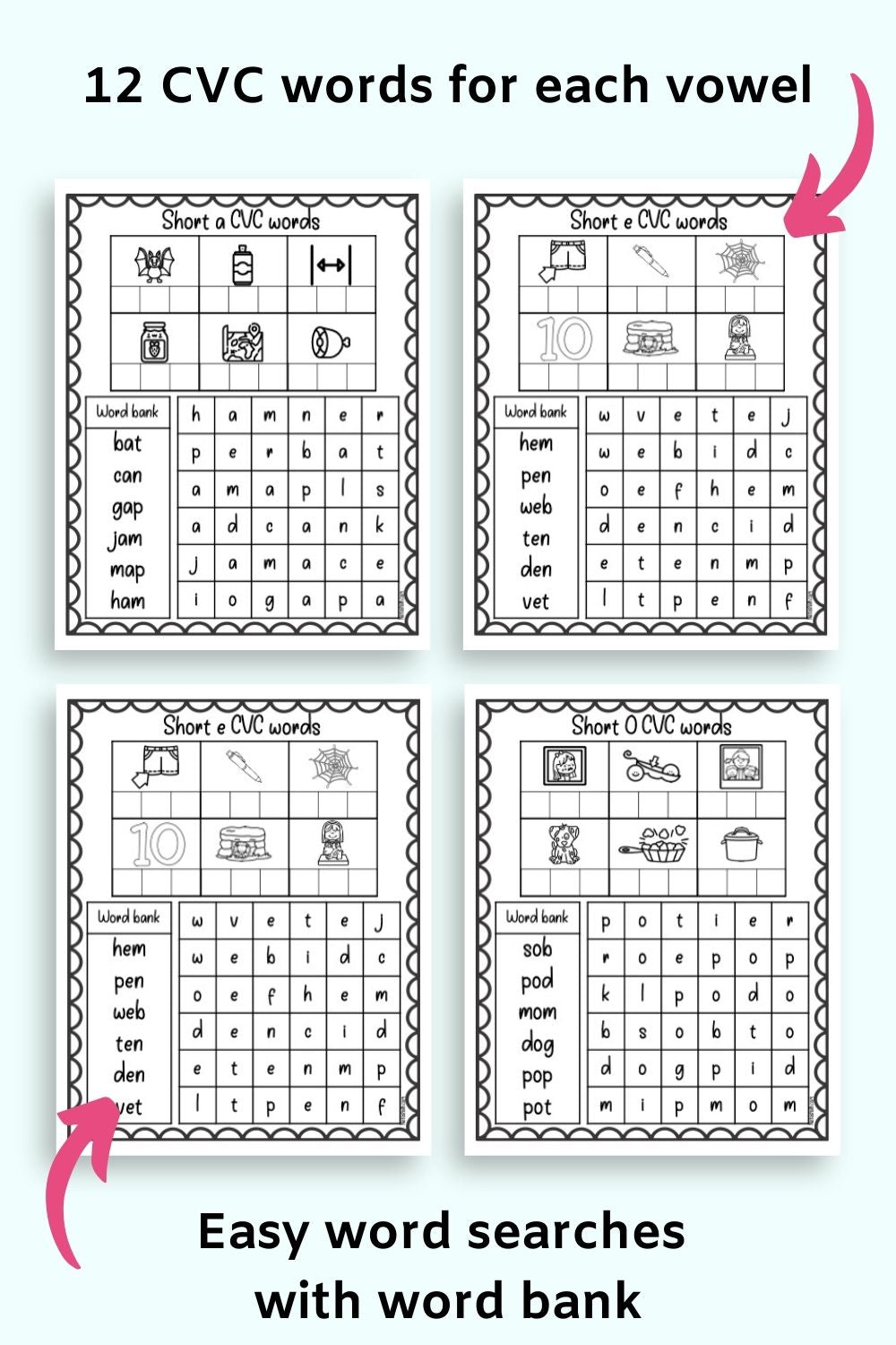 Short Vowel CVC Worksheet Bundle