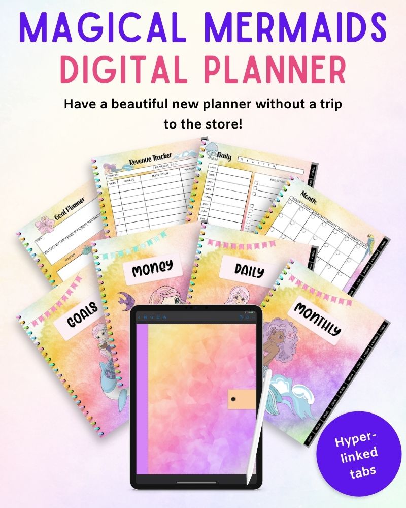 Rainbow Mermaid Digital Planner (Undated) with Stickers