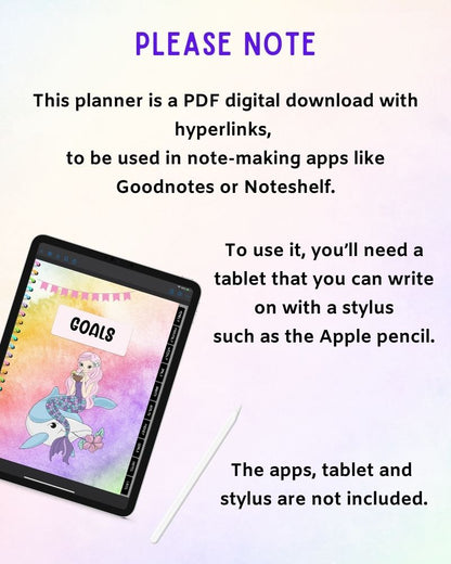 Rainbow Mermaid Digital Planner (Undated) with Stickers