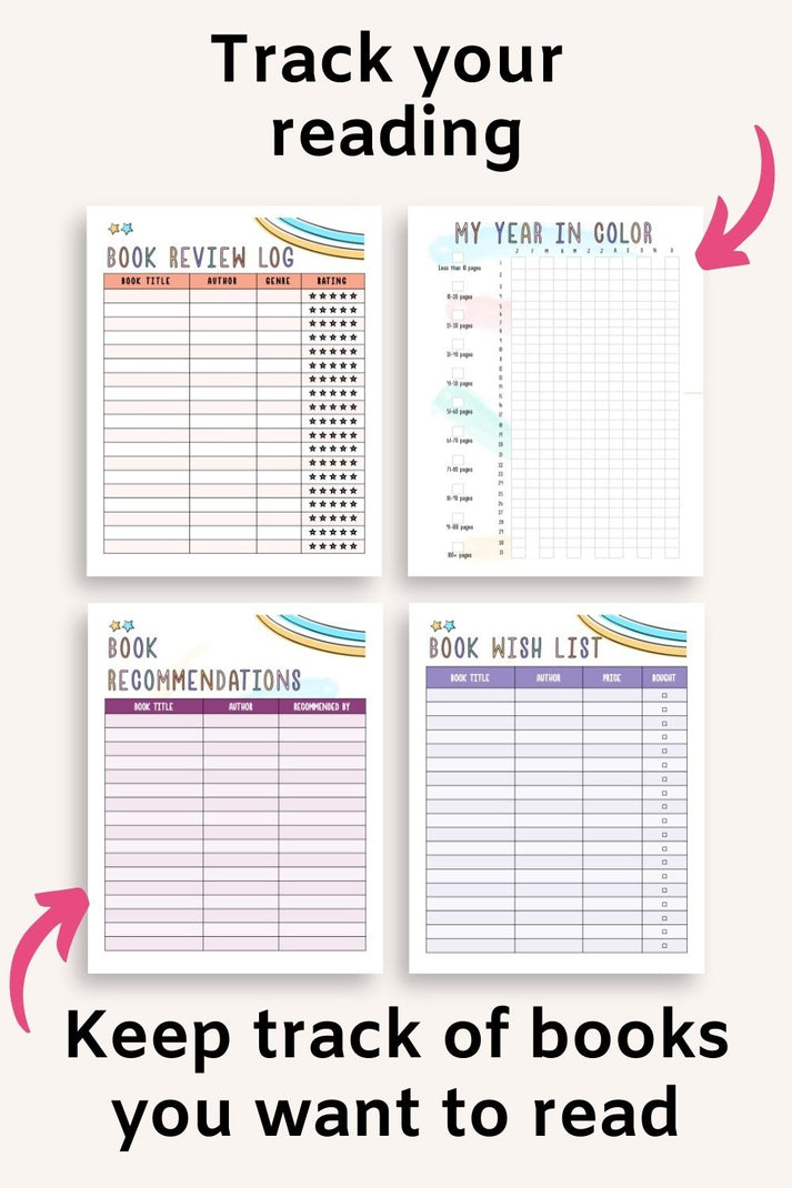 Reading Journal - Reading Log, Reading Challenge Trackers, Library Log ...