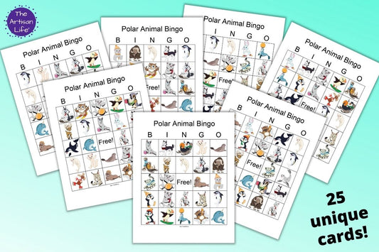 Classroom Set of 25 Arctic Animal Bingo Cards