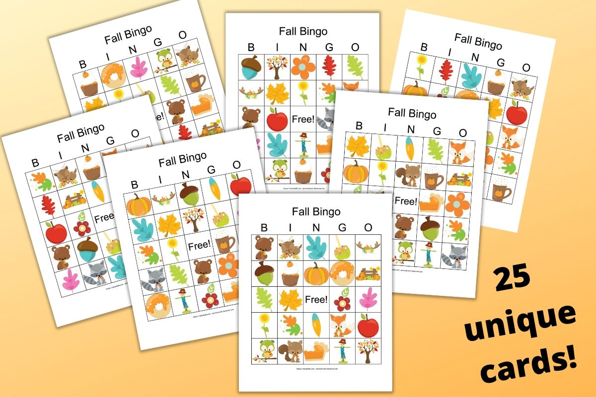 25 Fall Harvest Bingo Cards - Classroom Set of Fall Bingo Games