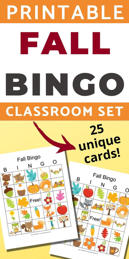 25 Fall Harvest Bingo Cards - Classroom Set of Fall Bingo Games