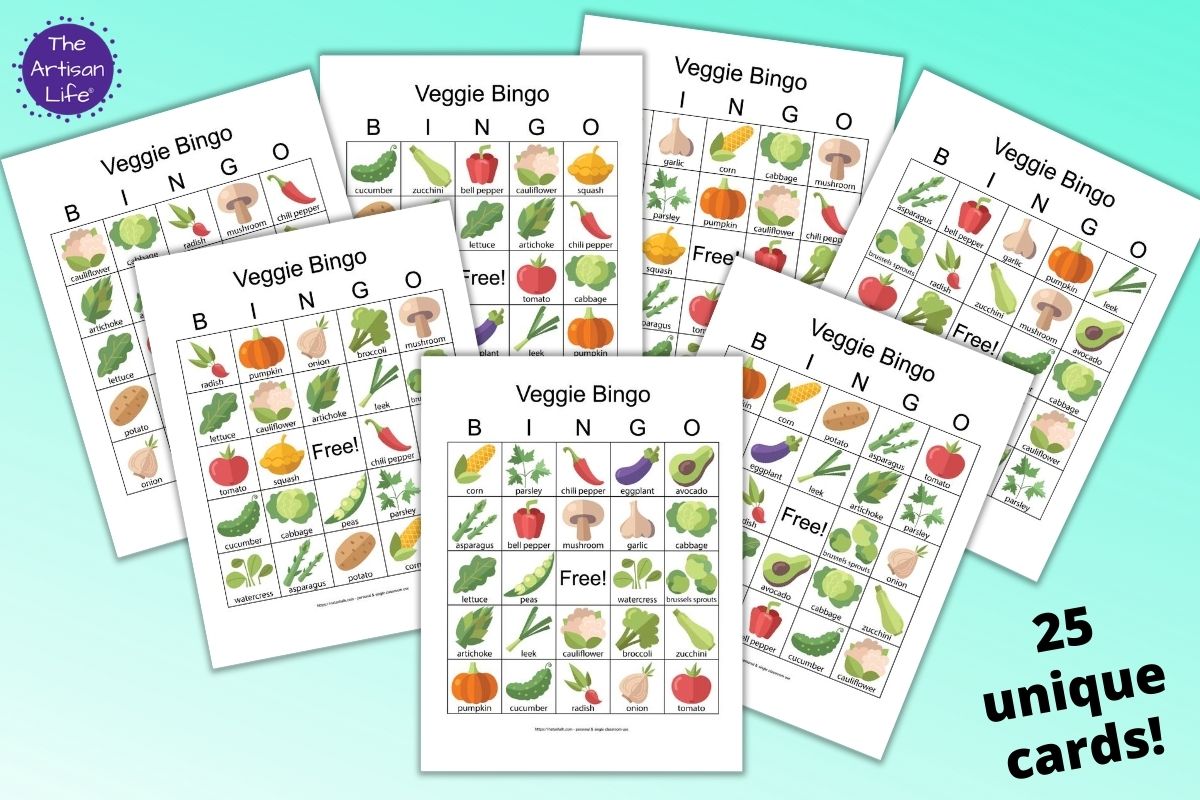 25 Printable Vegetable Bingo Boards - Classroom set