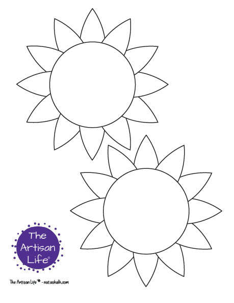 A page with two medium black and white sunflower patterns with flowers only, no stem