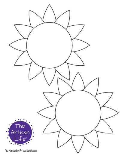 A page with two medium black and white sunflower patterns with flowers only, no stem