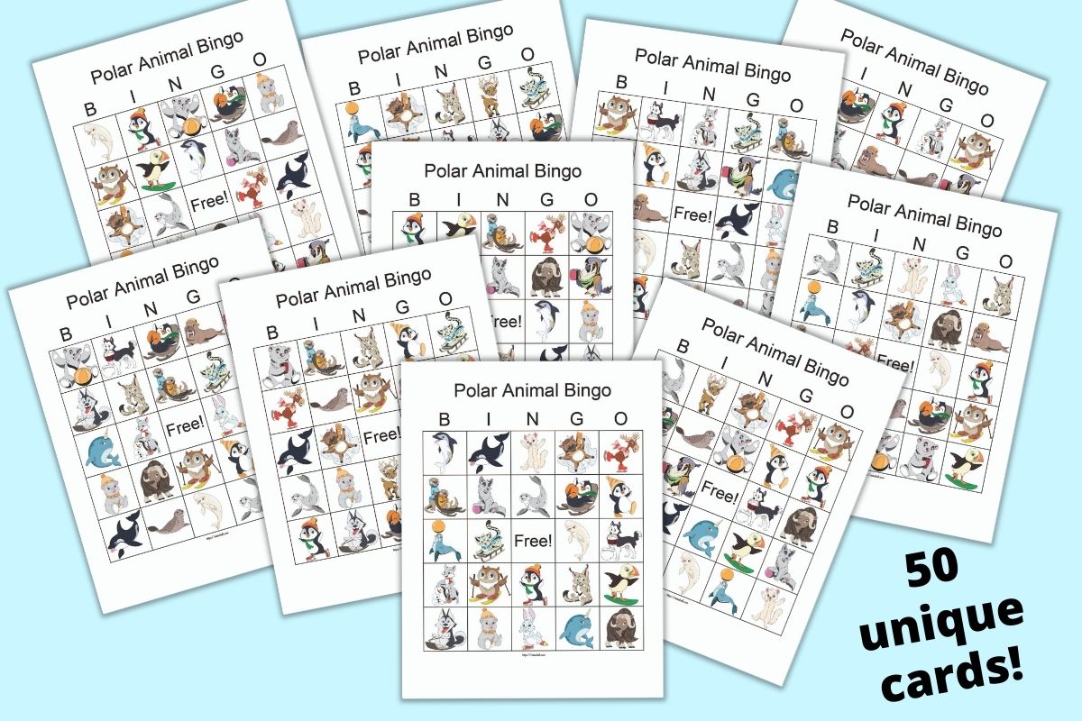 50 Arctic Animal Bingo Cards for a Group