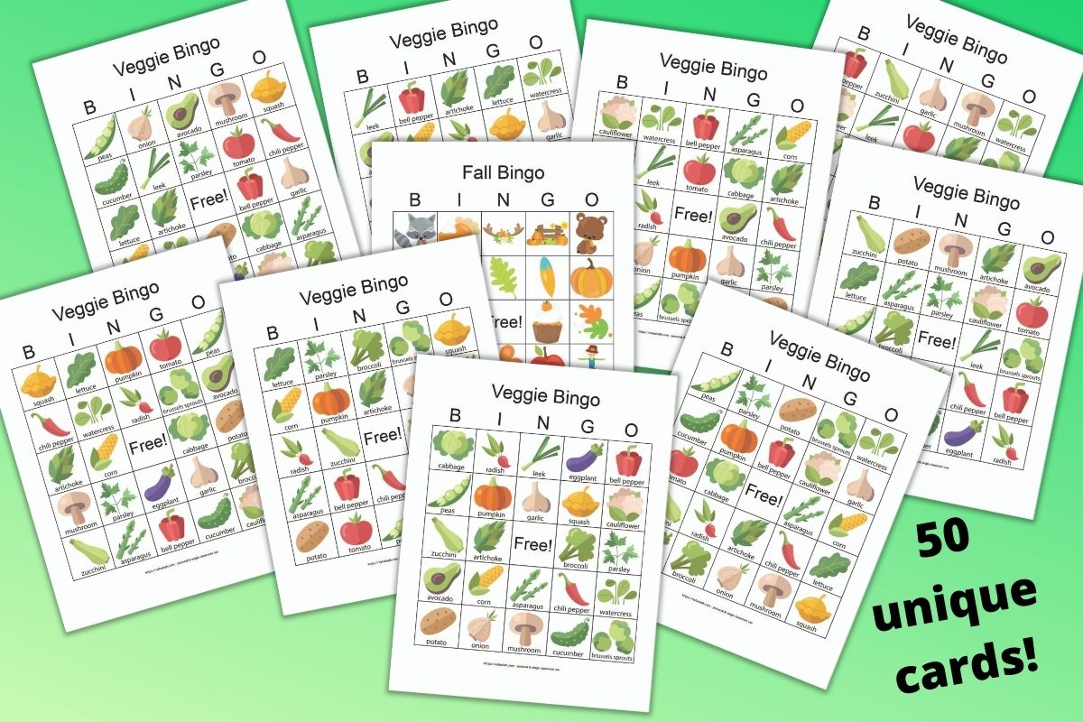 50 Vegetable Bingo Boards for a Group