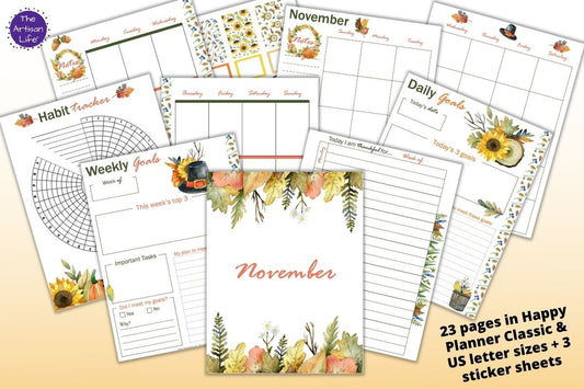 November Planner Printable Kit - Happy Planner Classic & US Letter