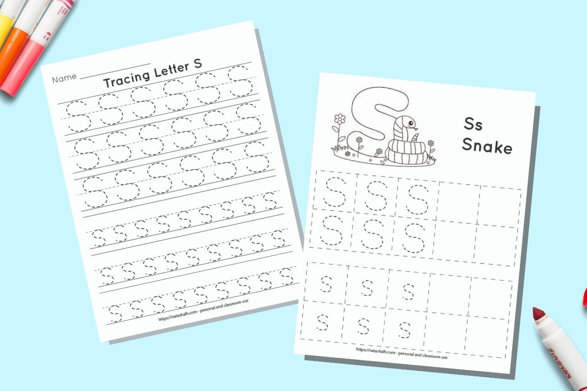 Two printable letter s tracing worksheets