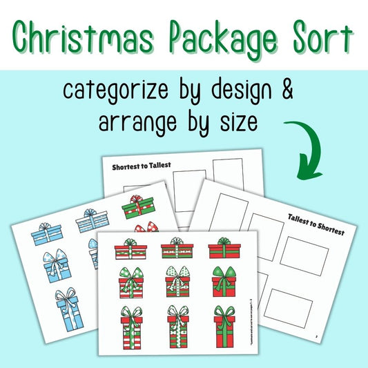 Christmas Package Size Sort Printables for Preschoolers