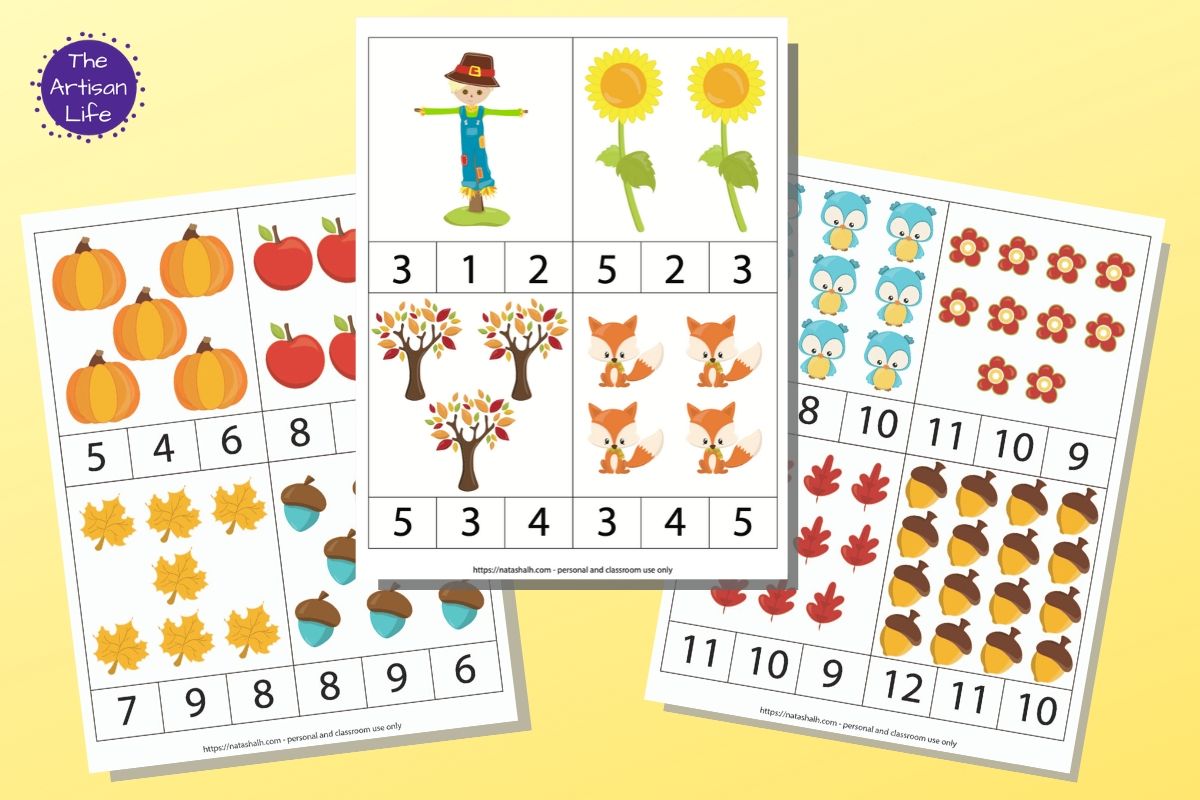 Fall Theme Counting Clip Cards for Preschool