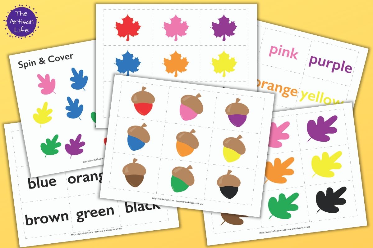 Fall Color Matching Games - Leaf, Acorn, and Sight Word Color Matching Preschool Pack