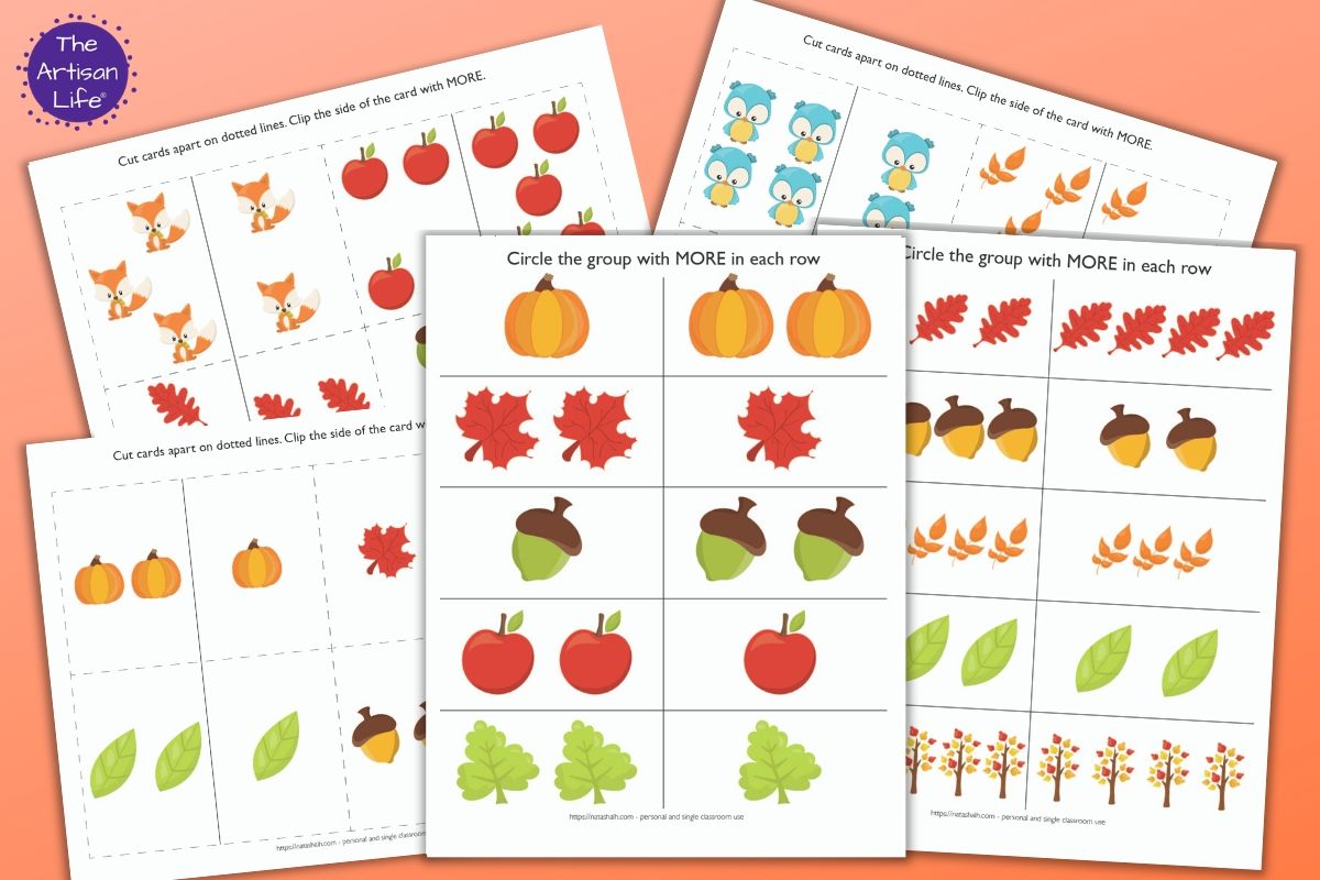 Fall More or Less Preschool Math Printables