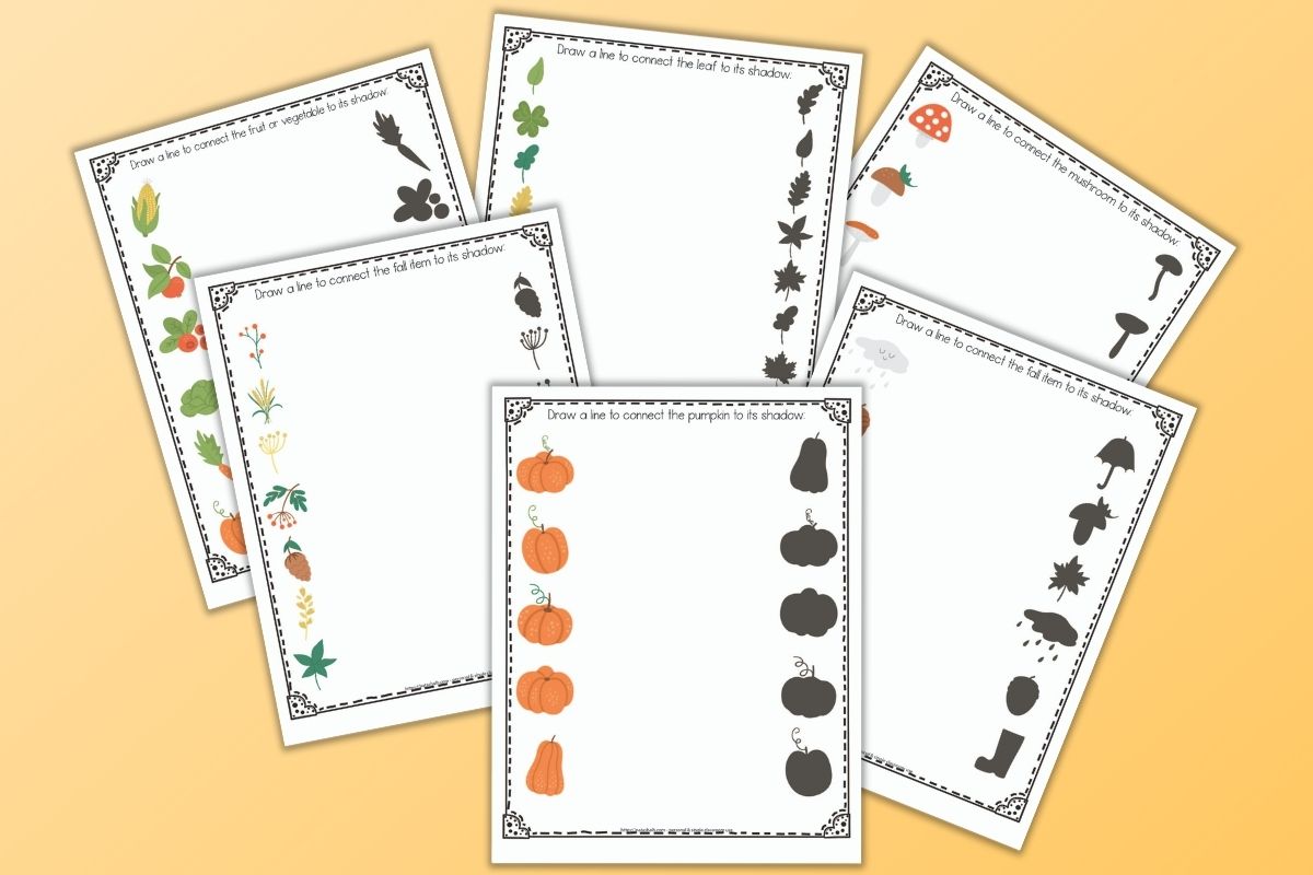 Fall Shadow Matching Worksheets for Preschool