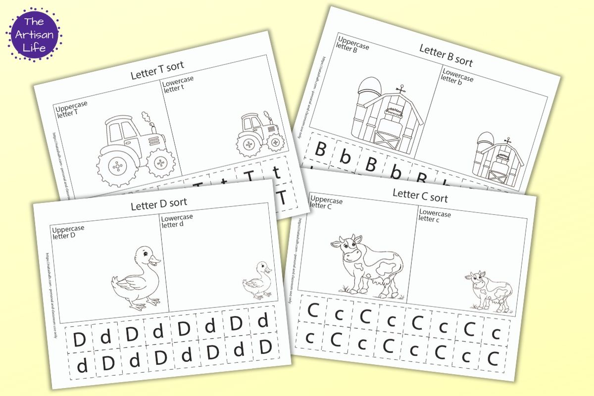 Farm Themed Letter Sort Coloring Printables