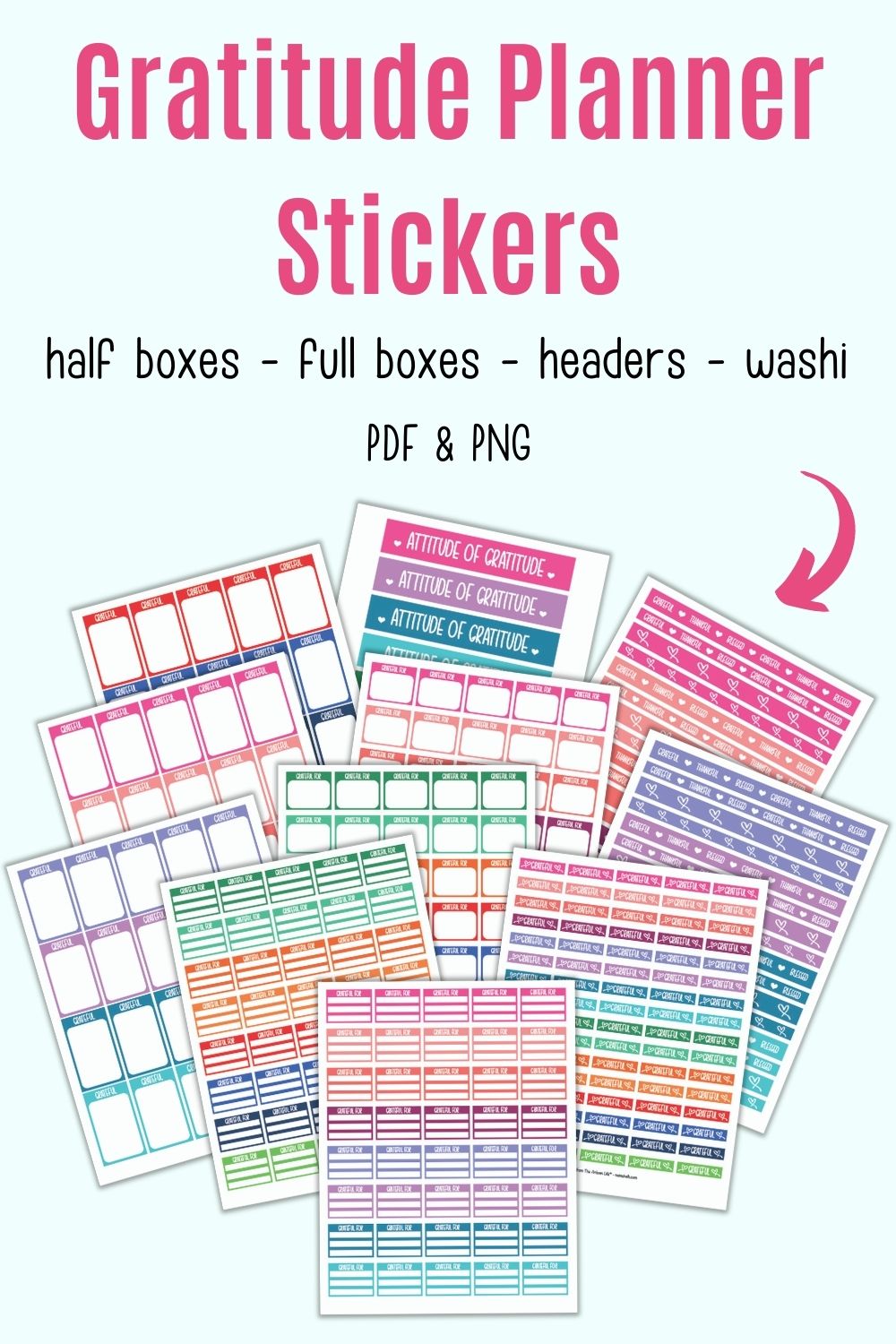 Printable Planner Stickers - Gratitude Sticker Kit Plus