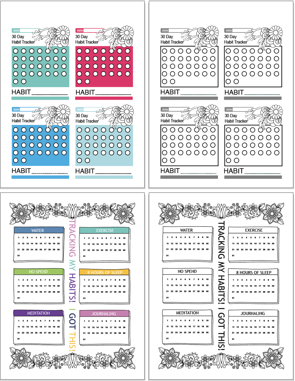 Printable Habit Trackers