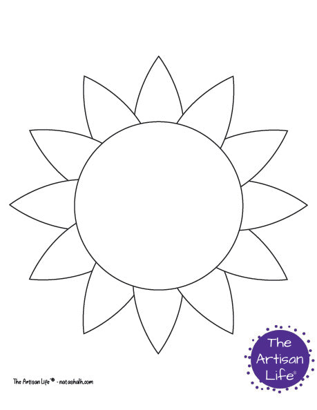 A large black and white sunflower template without a stem