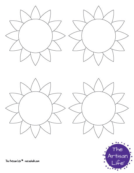 A page with four medium black and white sunflower patterns with flowers only, no stem