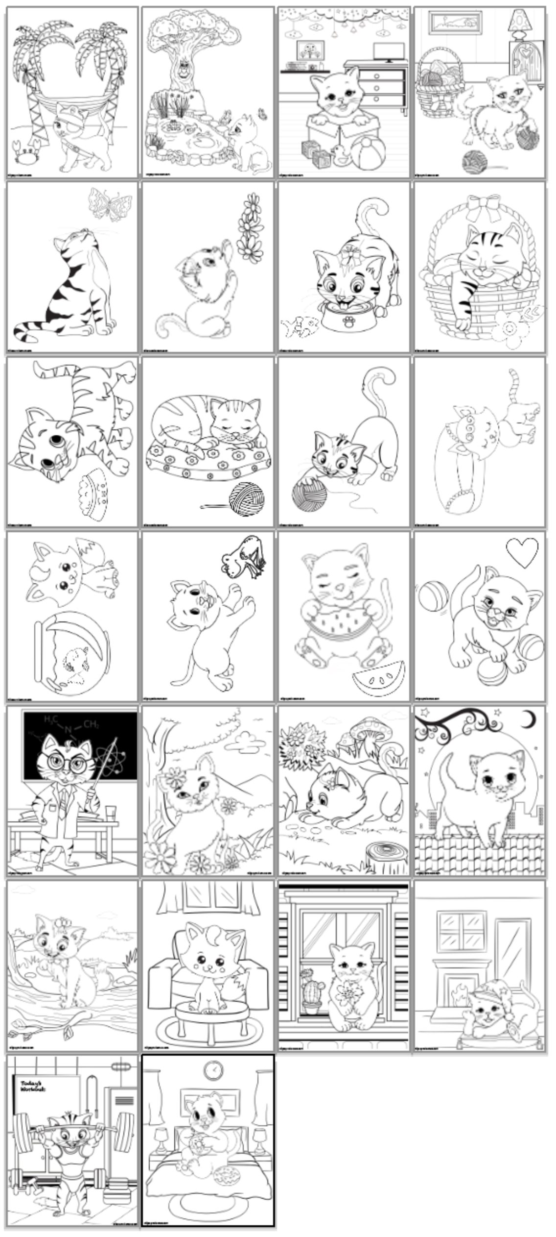 Printable Cute Cat Coloring Book