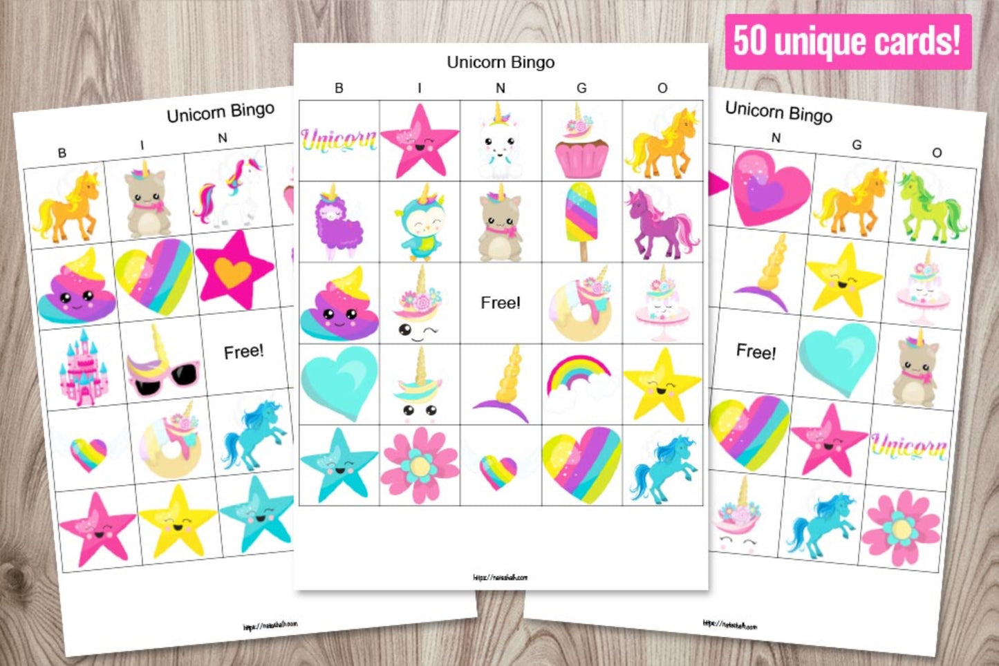 50 Unicorn Bingo Boards - Unicorn party game